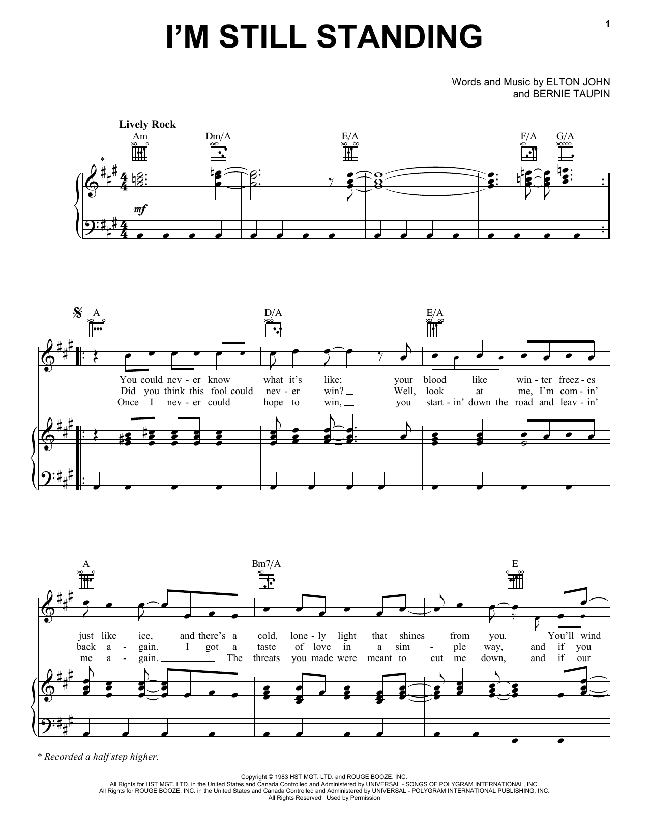 Download Elton John I'm Still Standing sheet music and printable PDF score & Rock music notes
