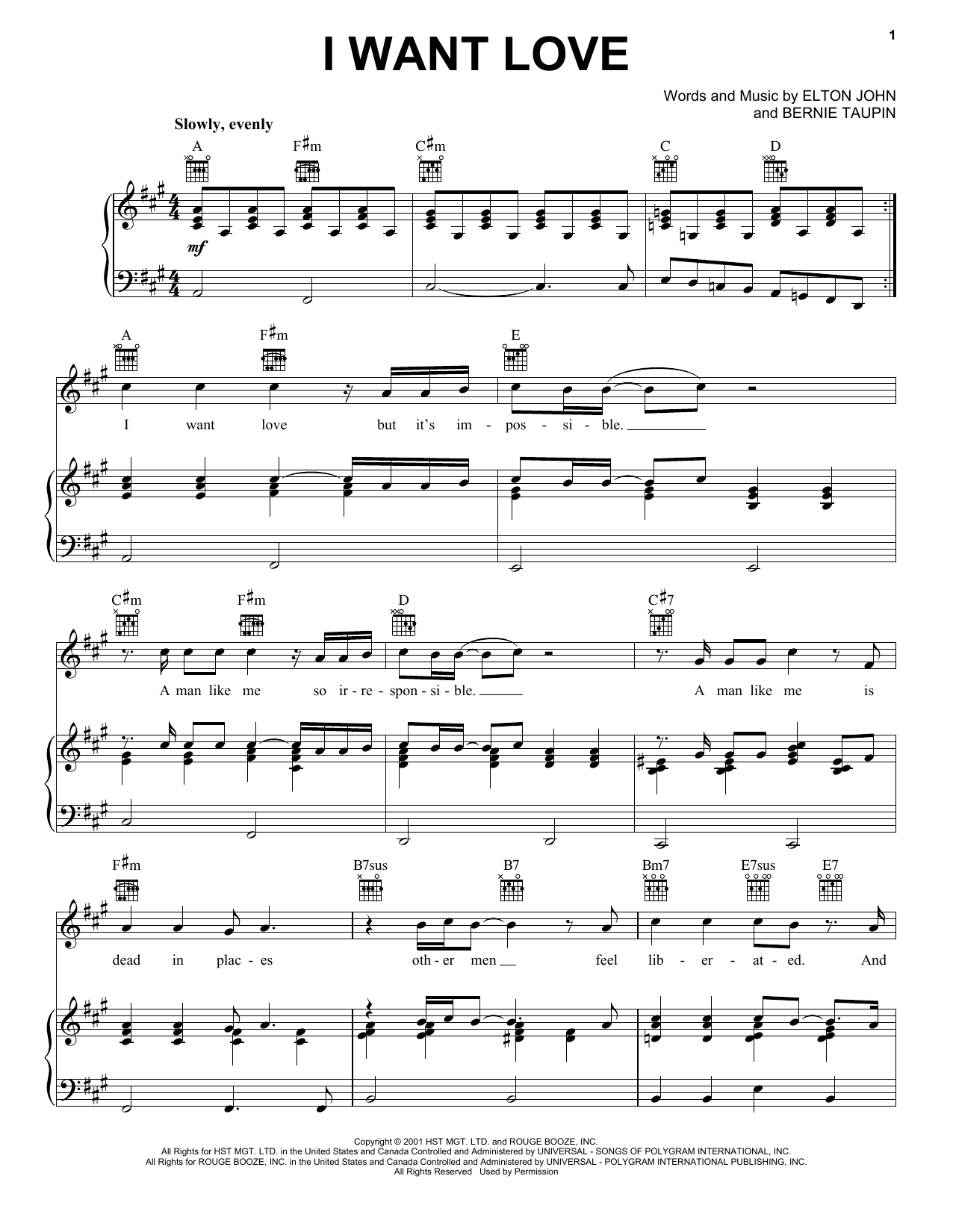 Download Elton John I Want Love sheet music and printable PDF score & Rock music notes