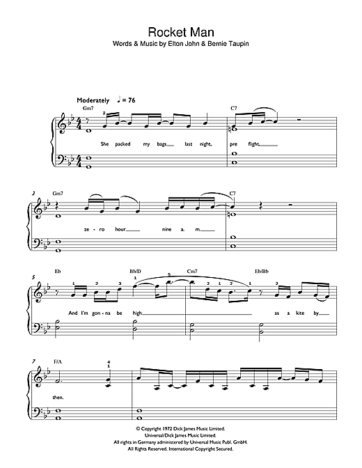 Download Elton John Rocket Man sheet music and printable PDF score & Rock music notes