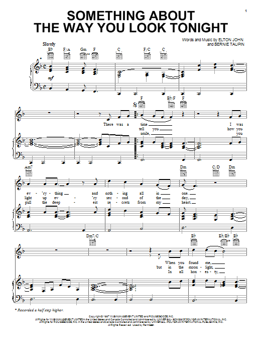 Download Elton John Something About The Way You Look Tonight sheet music and printable PDF score & Rock music notes