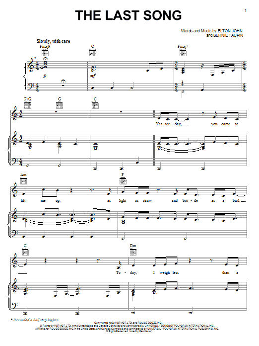 Download Elton John The Last Song sheet music and printable PDF score & Rock music notes