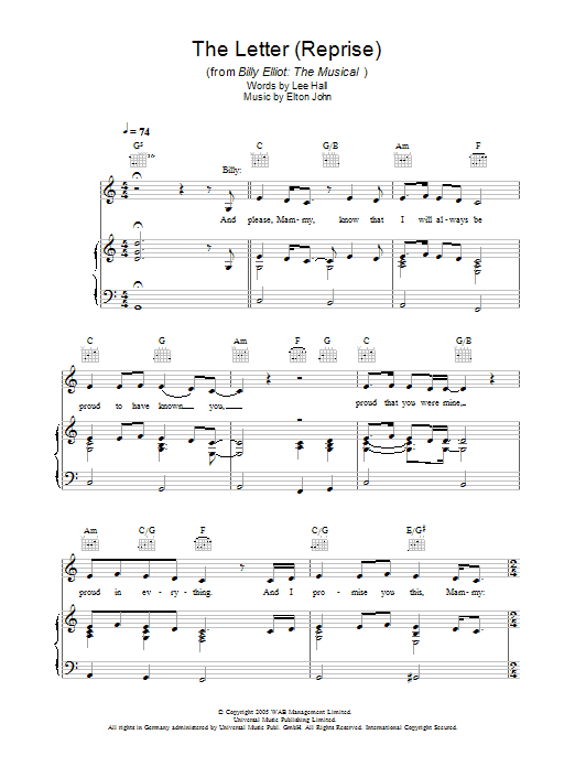 Download Elton John The Letter - Reprise sheet music and printable PDF score & Rock music notes