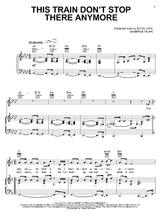 Preview Elton John This Train Don't Stop There Anymore Rock sheet music, notes and chords for Easy Guitar Tab, SKU: 69406 Download Elton John This Train Don't Stop There Anymore sheet music and printable PDF score & Rock music notes