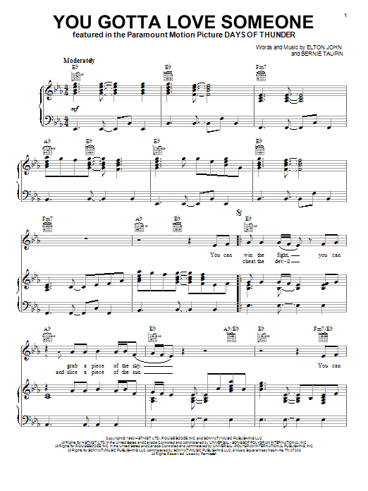 Download Elton John You Gotta Love Someone sheet music and printable PDF score & Rock music notes
