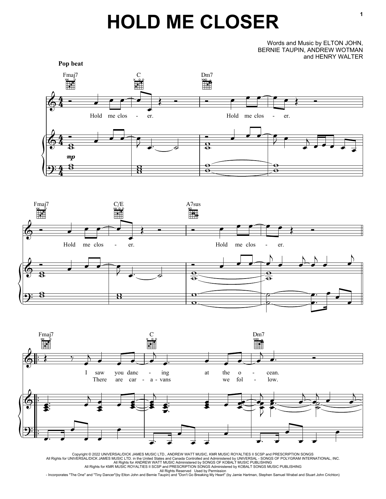 Download Elton John & Britney Spears Hold Me Closer sheet music and printable PDF score & Pop music notes