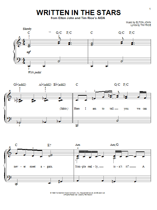 Preview Elton John & LeAnn Rimes Written In The Stars Pop sheet music, notes and chords for Piano (Big Notes), SKU: 58426 Download Elton John & LeAnn Rimes Written In The Stars sheet music and printable PDF score & Pop music notes