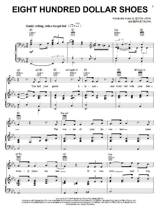 Preview Elton John & Leon Russell Eight Hundred Dollar Shoes Rock sheet music, notes and chords for Piano, Vocal & Guitar (Right-Hand Melody), SKU: 82265 Download Elton John & Leon Russell Eight Hundred Dollar Shoes sheet music and printable PDF score & Rock music notes