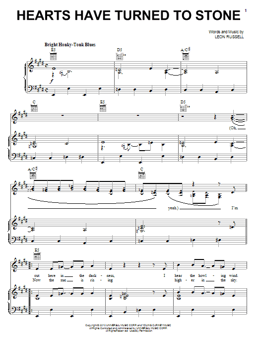 Preview Elton John & Leon Russell Hearts Have Turned To Stone Rock sheet music, notes and chords for Piano, Vocal & Guitar (Right-Hand Melody), SKU: 82263 Download Elton John & Leon Russell Hearts Have Turned To Stone sheet music and printable PDF score & Rock music notes