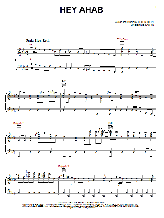Preview Elton John & Leon Russell Hey Ahab Rock sheet music, notes and chords for Piano, Vocal & Guitar (Right-Hand Melody), SKU: 82262 Download Elton John & Leon Russell Hey Ahab sheet music and printable PDF score & Rock music notes