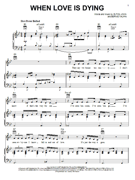 Preview Elton John & Leon Russell When Love Is Dying Rock sheet music, notes and chords for Piano, Vocal & Guitar (Right-Hand Melody), SKU: 82256 Download Elton John & Leon Russell When Love Is Dying sheet music and printable PDF score & Rock music notes