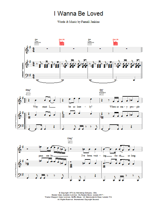 Download Elvis Costello I Wanna Be Loved sheet music and printable PDF score & Rock music notes