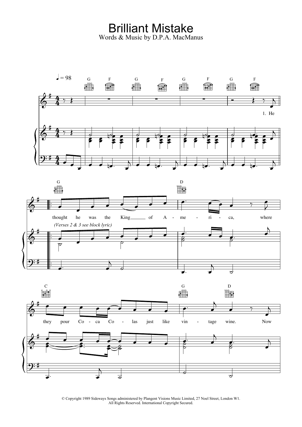 Download Elvis Costello Brilliant Mistake sheet music and printable PDF score & Rock music notes