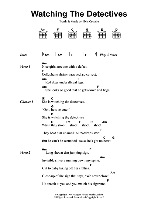 Download Elvis Costello Watching The Detectives sheet music and printable PDF score & Rock music notes