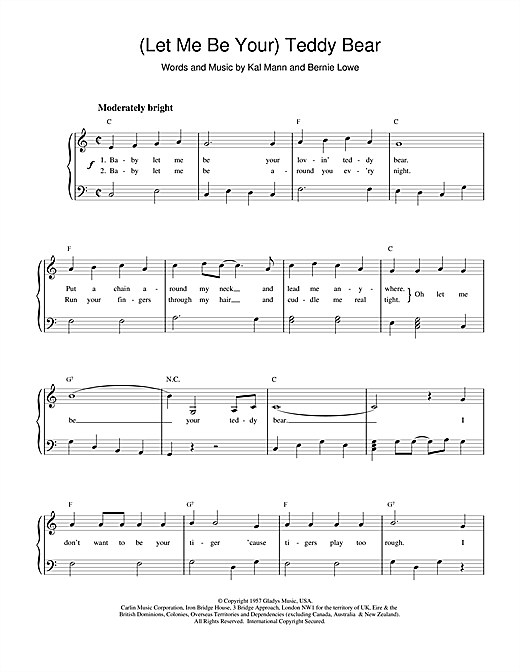 Preview Elvis Presley (Let Me Be Your) Teddy Bear Pop sheet music, notes and chords for Piano, Vocal & Guitar (Right-Hand Melody), SKU: 18090 sheet music, piano notes, chords, guitar tabs, score, transpose, transcribe, how to play, guide, download, learn, tutorial, progression, song, artist, awards, billboard, mtv, vh1, tour, single, album, release
