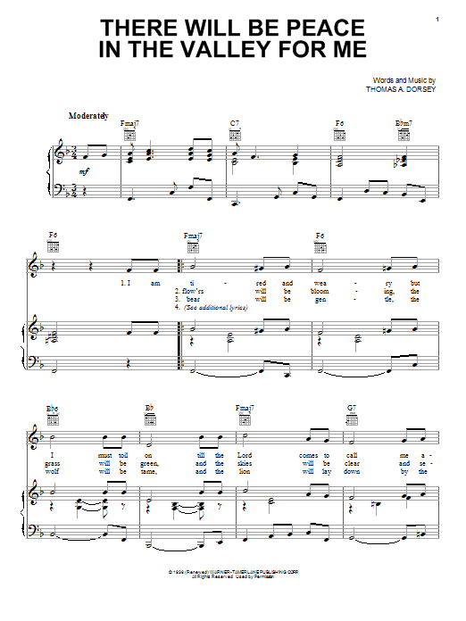 Download Elvis Presley (There'll Be) Peace In The Valley (For Me) sheet music and printable PDF score & Religious music notes