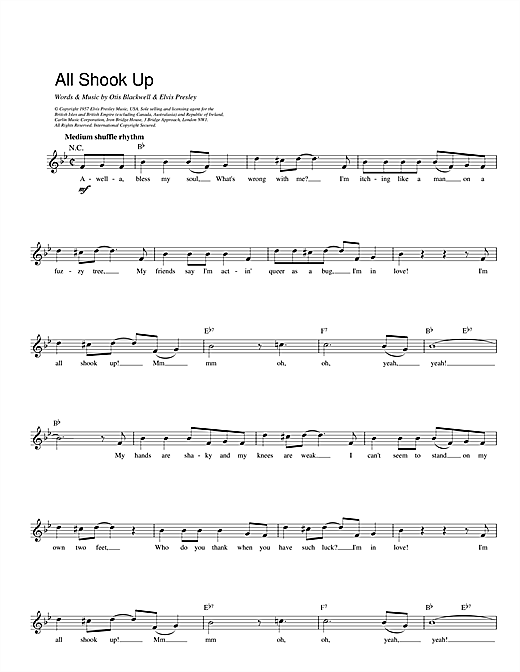Download Elvis Presley All Shook Up sheet music and printable PDF score & Rock N Roll music notes