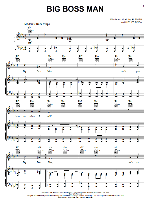 Preview Elvis Presley Big Boss Man Pop sheet music, notes and chords for Piano, Vocal & Guitar (Right-Hand Melody), SKU: 69609 Download Elvis Presley Big Boss Man sheet music and printable PDF score & Pop music notes
