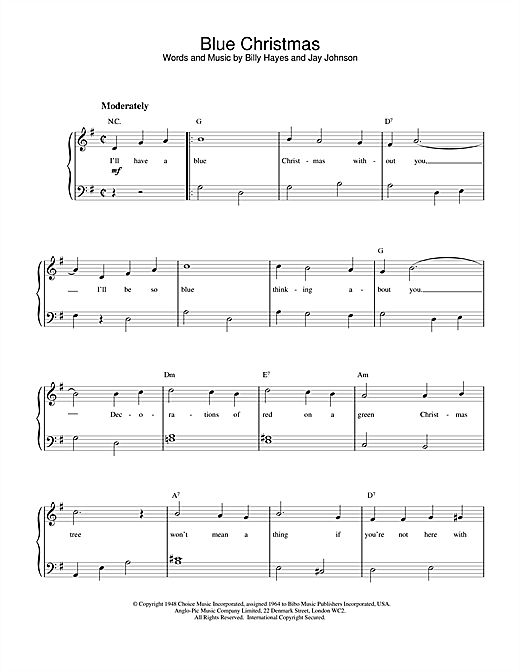 Download Elvis Presley Blue Christmas sheet music and printable PDF score & Country music notes
