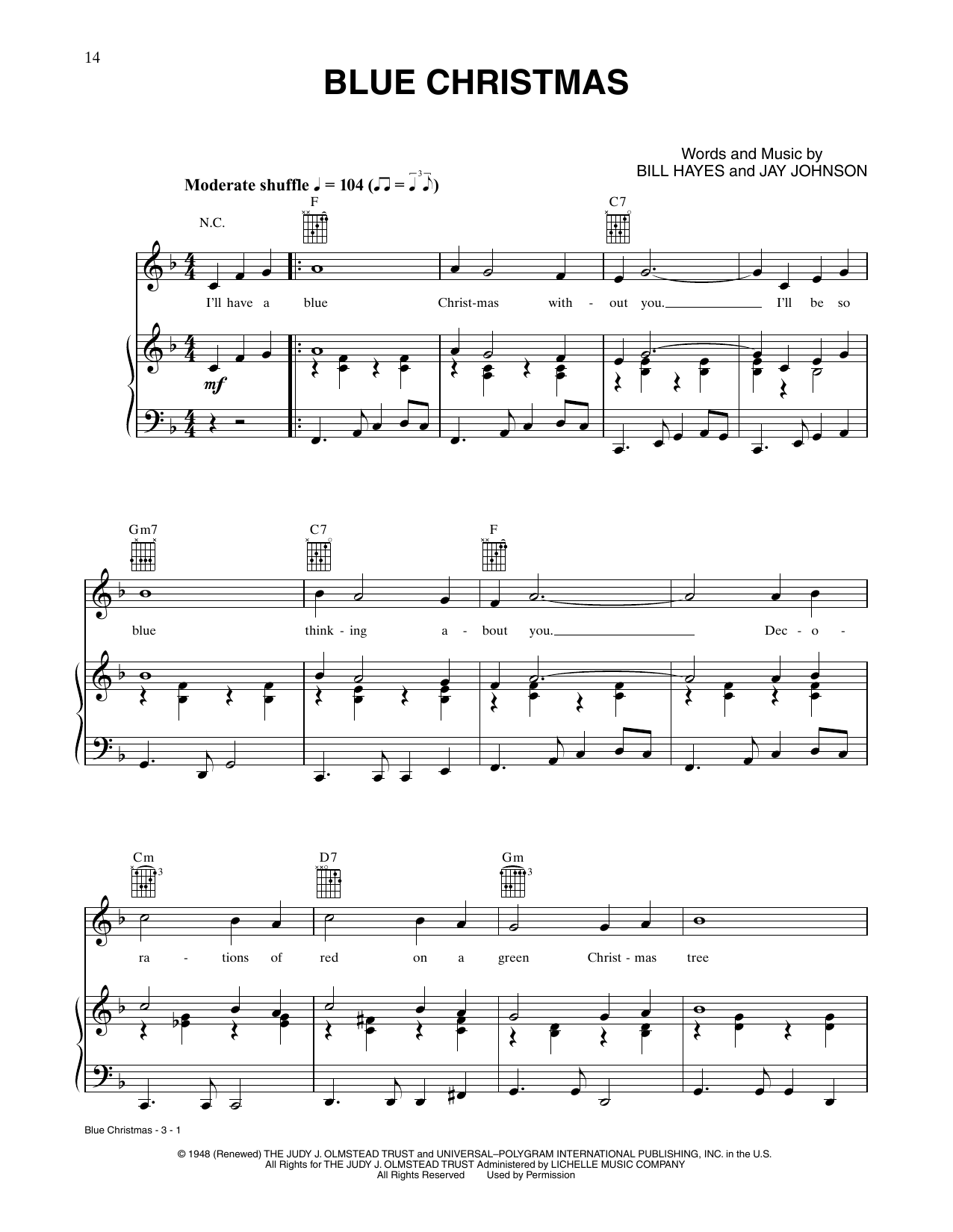 Elvis Presley "Blue Christmas" Sheet Music Download Printable