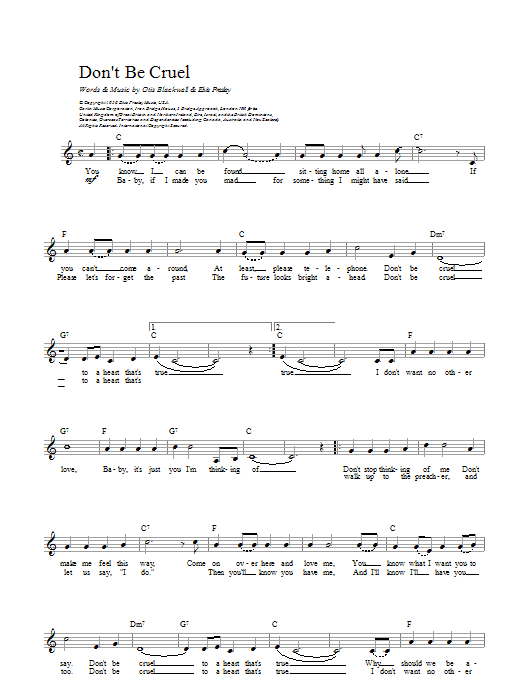 Download Elvis Presley Don't Be Cruel sheet music and printable PDF score & Pop music notes