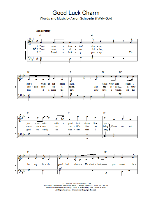 Good Luck Charm sheet music for voice, piano or guitar (PDF)