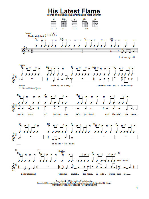 Preview Elvis Presley His Latest Flame Rock sheet music, notes and chords for Lyrics & Chords, SKU: 79706 Download Elvis Presley His Latest Flame sheet music and printable PDF score & Rock music notes