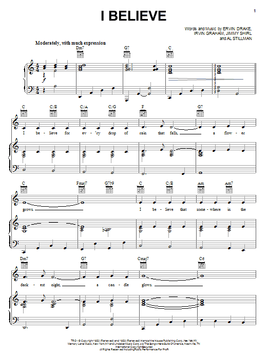 Elvis Presley I Believe Sheet Music Download Printable Christmas Pdf Piano Vocal Guitar Right Hand Melody Score Sku 19019
