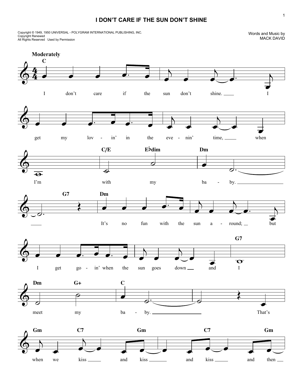 Preview Elvis Presley I Don't Care If The Sun Don't Shine Rock sheet music, notes and chords for Melody Line, Lyrics & Chords, SKU: 189877 sheet music, piano notes, chords, guitar tabs, score, transpose, transcribe, how to play, guide, download, learn, tutorial, progression, song, artist, awards, billboard, mtv, vh1, tour, single, album, release