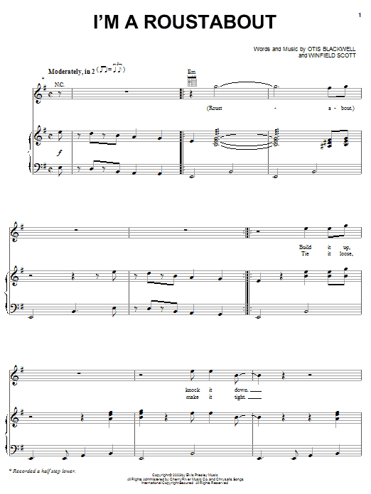 Preview Elvis Presley I'm A Roustabout Rock sheet music, notes and chords for Lyrics & Chords, SKU: 79708 Download Elvis Presley I'm A Roustabout sheet music and printable PDF score & Rock music notes