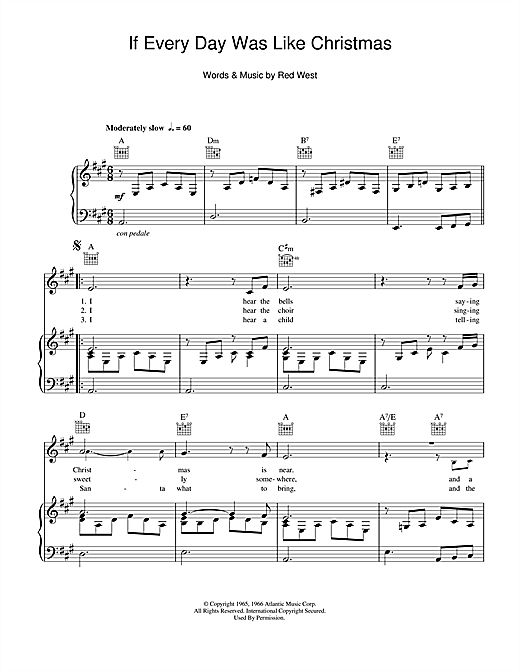 Preview Elvis Presley If Everyday Was Like Christmas Christmas sheet music, notes and chords for Piano, Vocal & Guitar (Right-Hand Melody), SKU: 114831 sheet music, piano notes, chords, guitar tabs, score, transpose, transcribe, how to play, guide, download, learn, tutorial, progression, song, artist, awards, billboard, mtv, vh1, tour, single, album, release