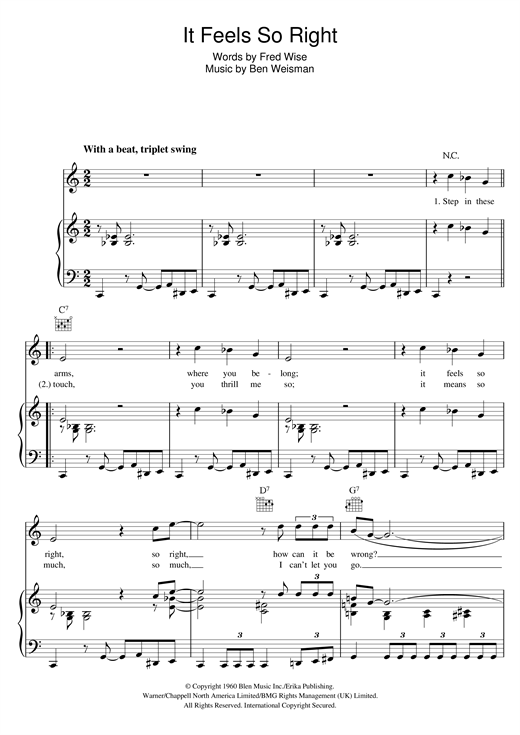 Preview Elvis Presley It Feels So Right Rock N Roll sheet music, notes and chords for Piano, Vocal & Guitar (Right-Hand Melody), SKU: 121176 sheet music, piano notes, chords, guitar tabs, score, transpose, transcribe, how to play, guide, download, learn, tutorial, progression, song, artist, awards, billboard, mtv, vh1, tour, single, album, release