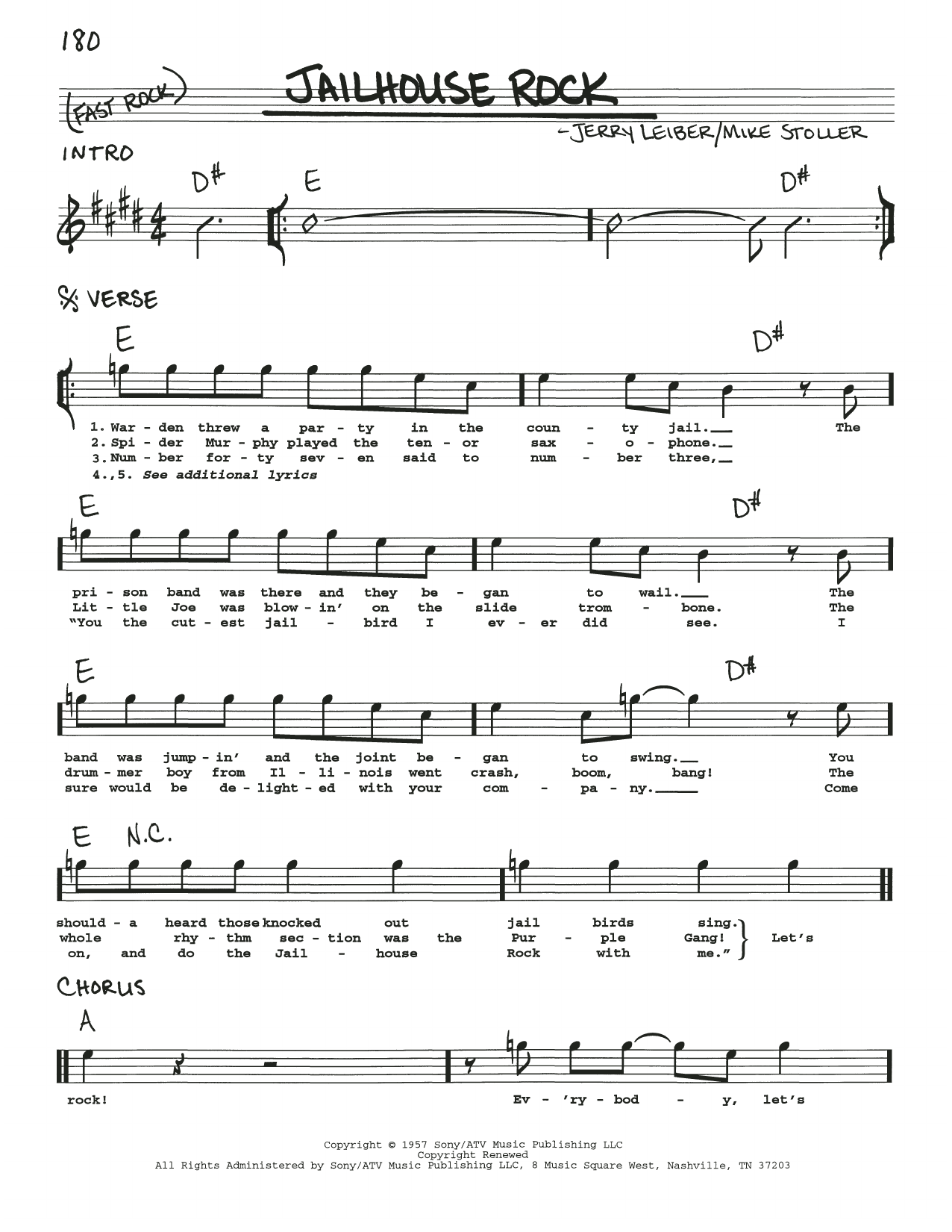 Jailhouse Rock sheet music for voice and piano (PDF) v2