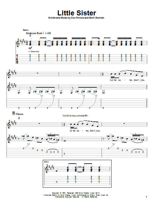 Preview Elvis Presley Little Sister Rock sheet music, notes and chords for Lyrics & Chords, SKU: 79715 Download Elvis Presley Little Sister sheet music and printable PDF score & Rock music notes
