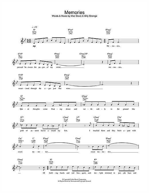 Preview Elvis Presley Memories Rock N Roll sheet music, notes and chords for Piano, Vocal & Guitar (Right-Hand Melody), SKU: 31983 Download Elvis Presley Memories sheet music and printable PDF score & Rock N Roll music notes