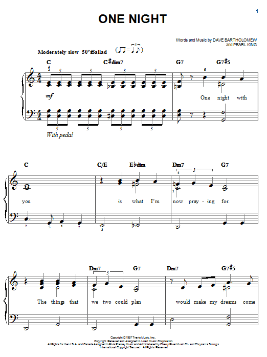 Preview Elvis Presley One Night Rock sheet music, notes and chords for Lyrics & Chords, SKU: 79701 Download Elvis Presley One Night sheet music and printable PDF score & Rock music notes