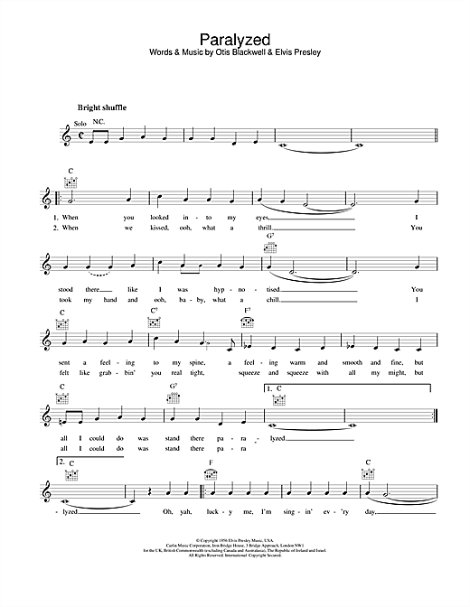 Download Elvis Presley Paralyzed sheet music and printable PDF score & Pop music notes