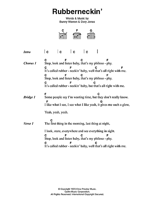 Download Elvis Presley Rubberneckin' sheet music and printable PDF score & Pop music notes