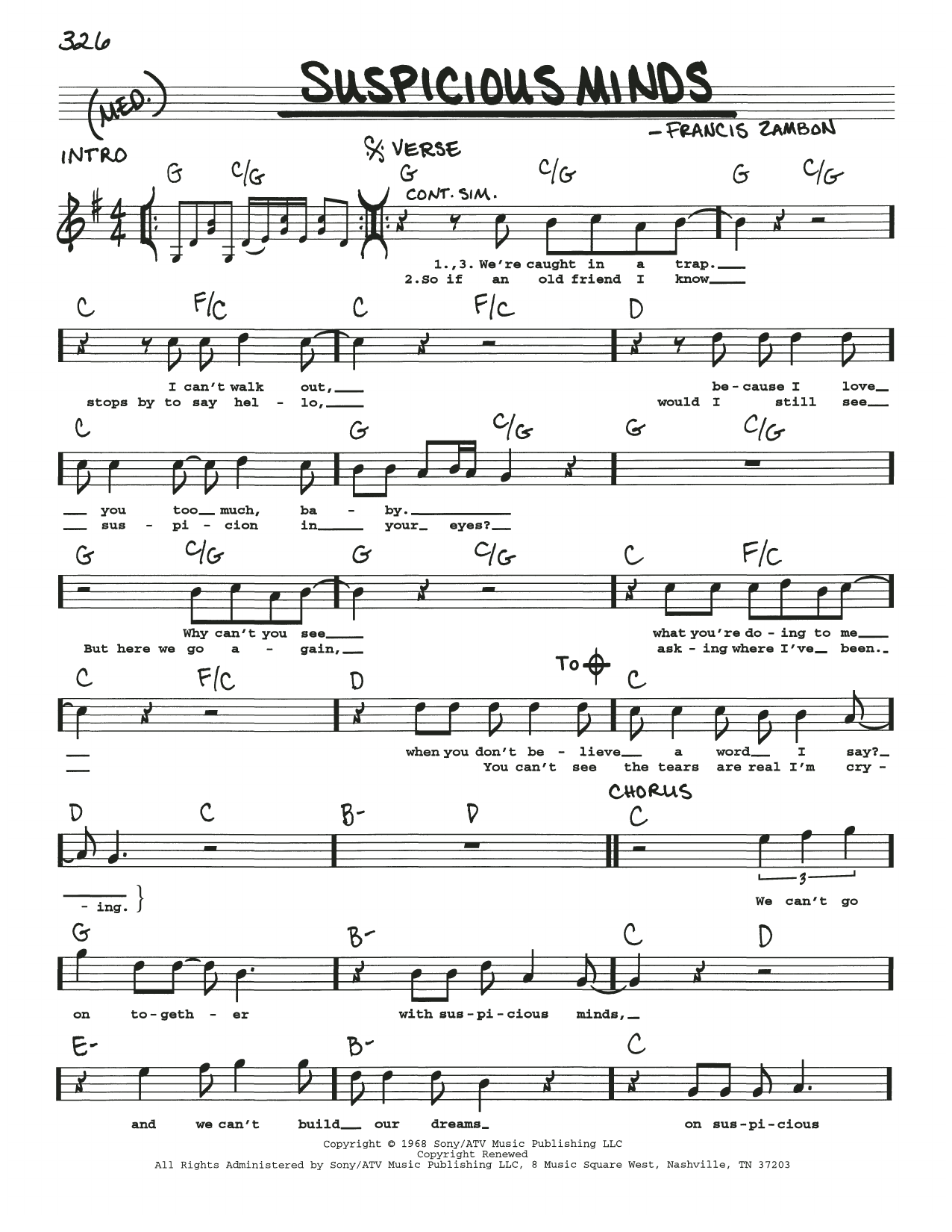 Download Elvis Presley Suspicious Minds sheet music and printable PDF score & Rock music notes