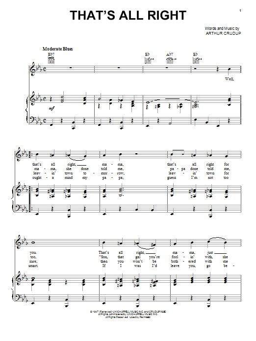 Download Elvis Presley That's All Right sheet music and printable PDF score & Pop music notes