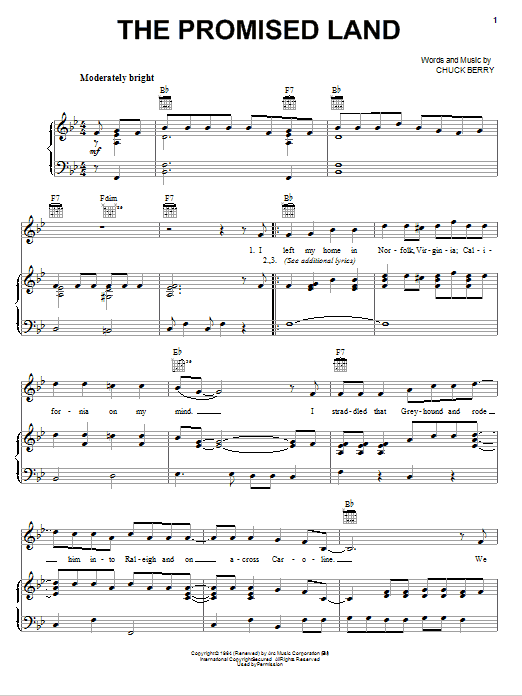 Preview Elvis Presley The Promised Land Pop sheet music, notes and chords for Lyrics & Chords, SKU: 79700 Download Elvis Presley The Promised Land sheet music and printable PDF score & Pop music notes