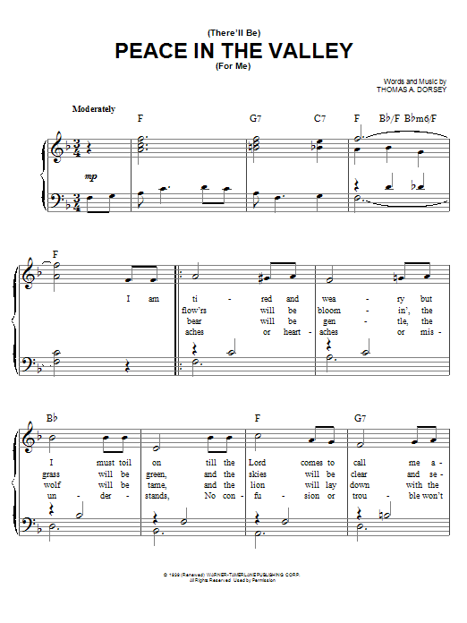 There Will Be Peace In The Valley For Me Sheet Music Notes Elvis Presley Chords Download Hymn Notes Easy Piano Pdf Printable 83160