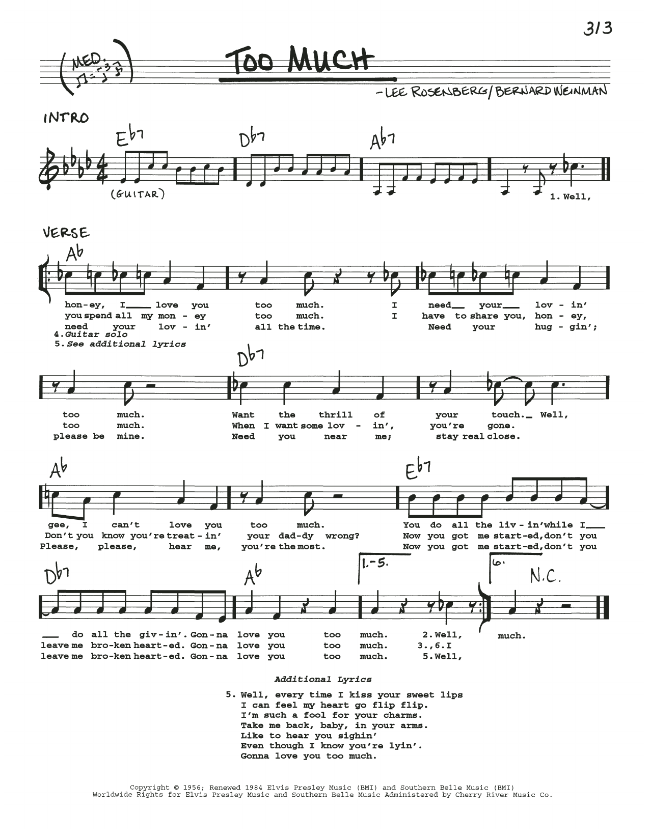 Download Elvis Presley Too Much sheet music and printable PDF score & Rock music notes