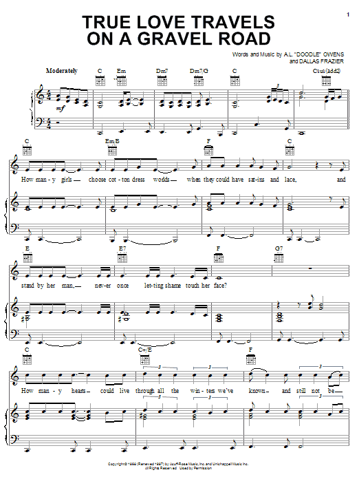 Preview Elvis Presley True Love Travels On A Gravel Road Pop sheet music, notes and chords for Piano, Vocal & Guitar (Right-Hand Melody), SKU: 21917 Download Elvis Presley True Love Travels On A Gravel Road sheet music and printable PDF score & Pop music notes