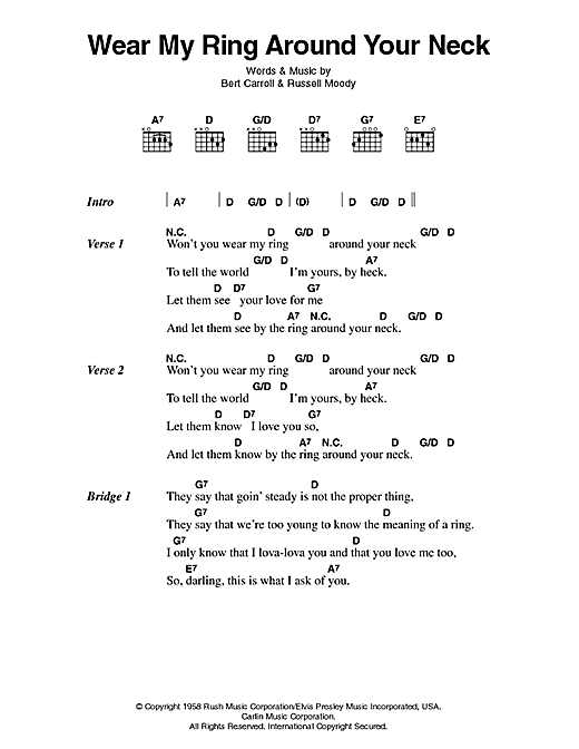 Download Elvis Presley Wear My Ring Around Your Neck sheet music and printable PDF score & Pop music notes