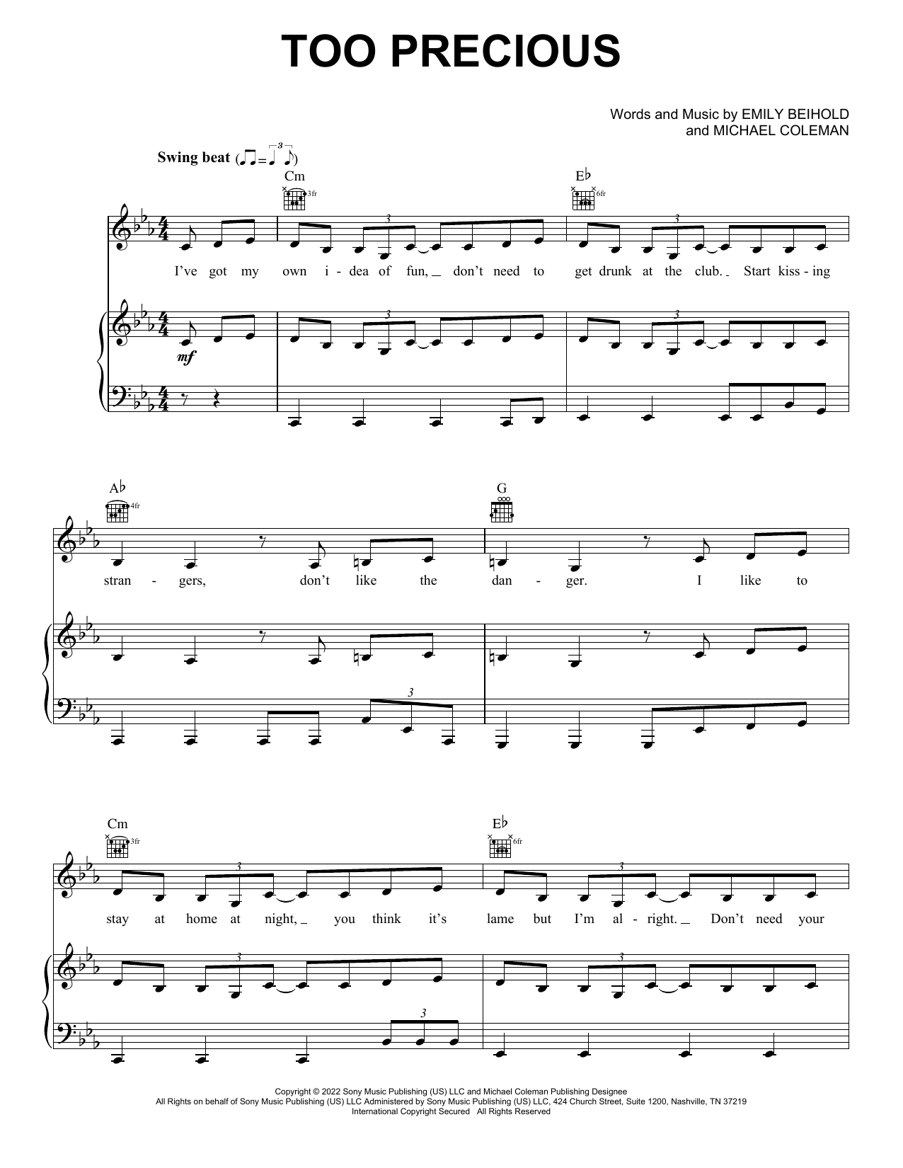 Preview Em Beihold Too Precious Pop sheet music, notes and chords for Piano, Vocal & Guitar Chords (Right-Hand Melody), SKU: 1144303 Download Em Beihold Too Precious sheet music and printable PDF score & Pop music notes