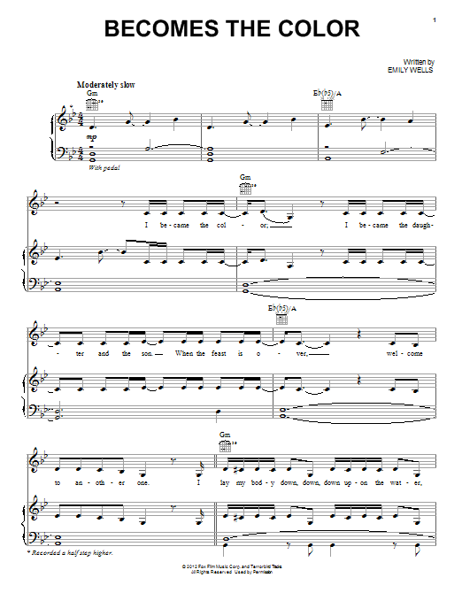 Emily Wells Becomes The Color Sheet Music & Chords for Piano, Vocal & Guitar (Right-Hand Melody) - Download or Print PDF