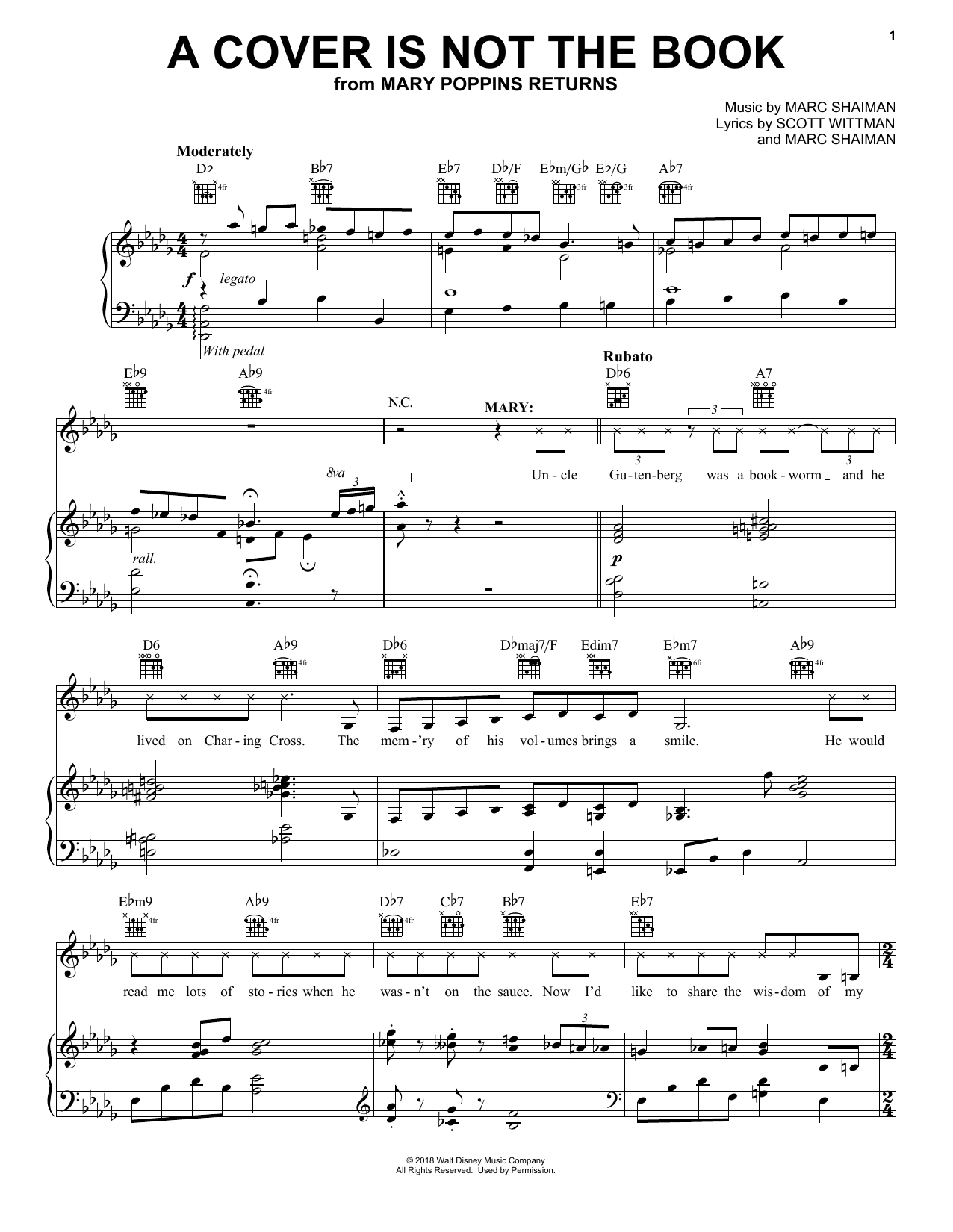 Preview Emily Blunt, Lin-Manuel Miranda & Company A Cover Is Not The Book (from Mary Poppins Returns) Disney sheet music, notes and chords for Guitar Chords/Lyrics, SKU: 417426 sheet music, piano notes, chords, guitar tabs, score, transpose, transcribe, how to play, guide, download, learn, tutorial, progression, song, artist, awards, billboard, mtv, vh1, tour, single, album, release