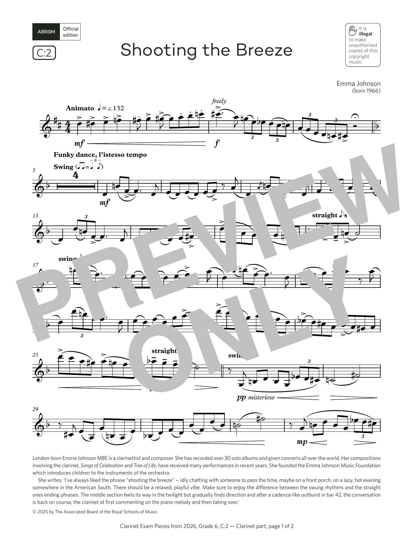 Emma Johnson Shooting the Breeze (Grade 6, list C2, from the ABRSM Clarinet Syllabus from 2026) Sheet Music & Chords for Clarinet Solo - Download or Print PDF