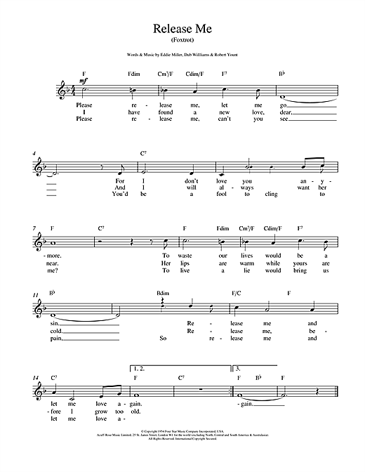 Download Engelbert Humperdinck Release Me sheet music and printable PDF score & Easy Listening music notes