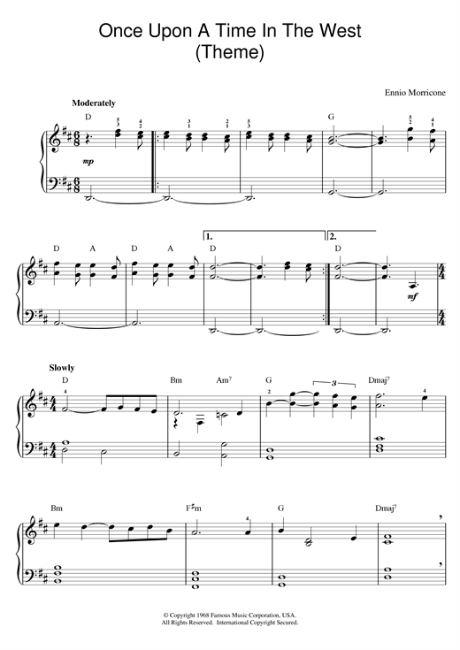 Preview Ennio Morricone Once Upon A Time In The West (Theme) Film and TV sheet music, notes and chords for Piano, SKU: 17401 sheet music, piano notes, chords, guitar tabs, score, transpose, transcribe, how to play, guide, download, learn, tutorial, progression, song, artist, awards, billboard, mtv, vh1, tour, single, album, release